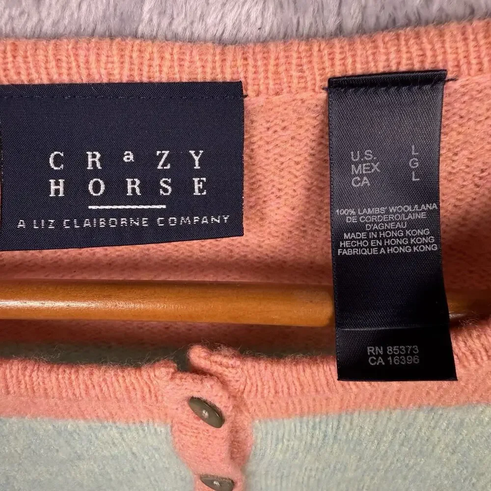 Crazy Horse By‎ Liz Claiborne Women’s Sweater L Y2K Lambs Wool Color Block